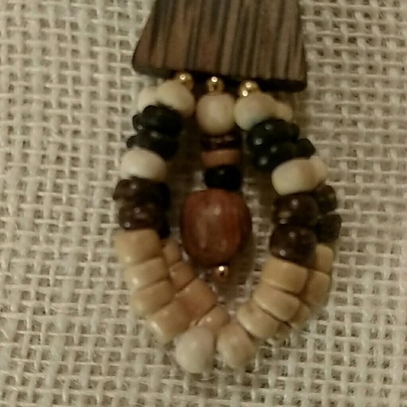 Bohemian Wood Beaded  Dangle Earrings In Black Brown And Cream OS - Picture 3 of 3